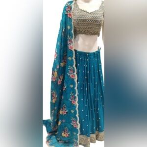 Floral Teal Lehenga